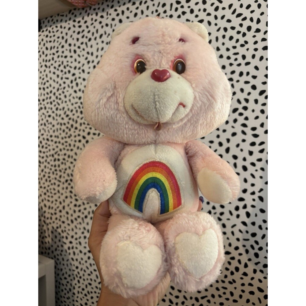 Vintage 80s Cheer Care Bear Plush Pink Rainbow Original Kenner 13"